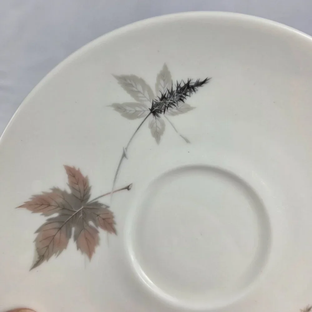 FOUR Royal Doulton Tumbling Leaves Cup & Saucer Sets Gray & Pink Leaves